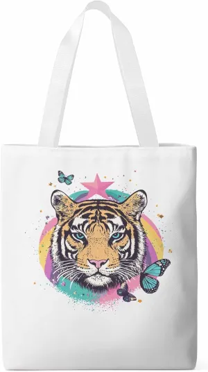 Multicolored Animals Star Butterfly Canvas Tote Bag, Aesthetic Canvas Tote Handbags for Women Shoulder Bag