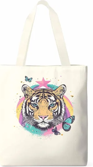 Multicolored Animals Star Butterfly Canvas Tote Bag, Aesthetic Canvas Tote Handbags for Women Shoulder Bag
