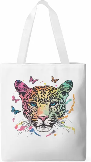 Multicolored Leopard Butterfly Canvas Tote Bag, Aesthetic Canvas Tote Handbags for Women Shoulder Bag