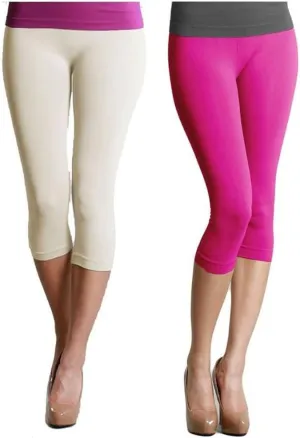 NIKIBIKI Women Seamless Basic Capri Legging Tights, Made in U.S.A, One Size