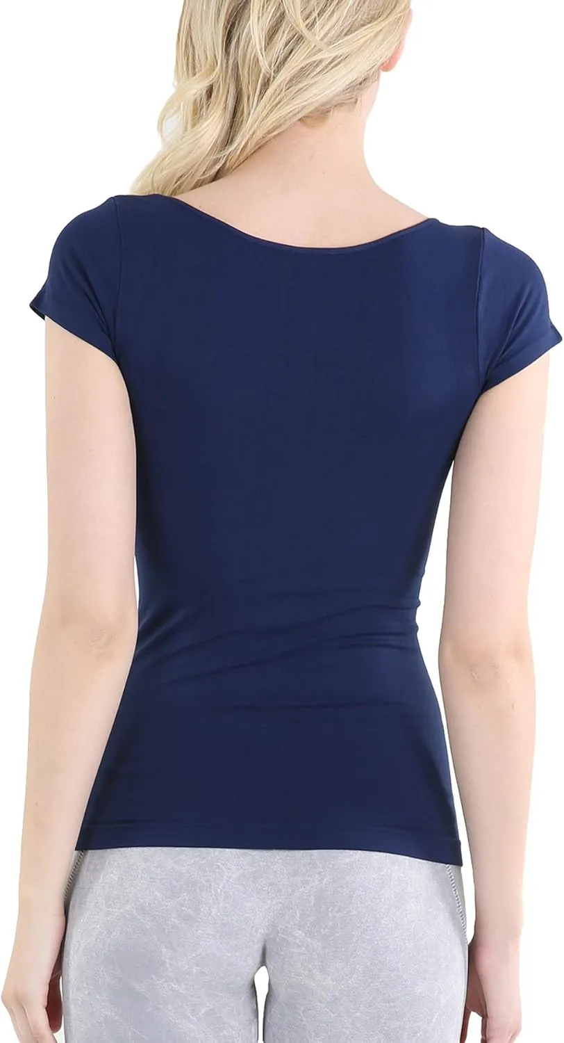NIKIBIKI Women Seamless Cap Sleeve Scoop Neck Fitted Top, Made in U.S.A, One Size