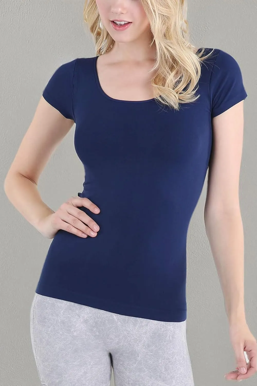 NIKIBIKI Women Seamless Cap Sleeve Scoop Neck Fitted Top, Made in U.S.A, One Size