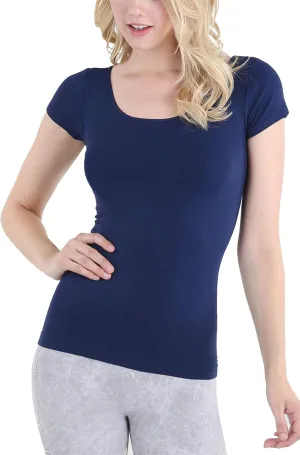 NIKIBIKI Women Seamless Cap Sleeve Scoop Neck Fitted Top, Made in U.S.A, One Size