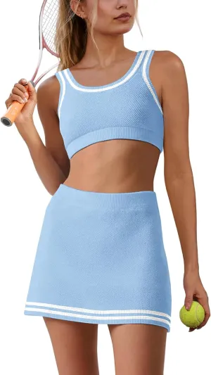 Nirovien Womens 2 Piece Workout Sets Tennis Skort Sets Matching Gym Clothes Tank Top and Athletic Skorts