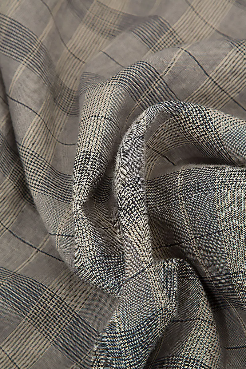 Notched Collar Greige Check Linen Jacket