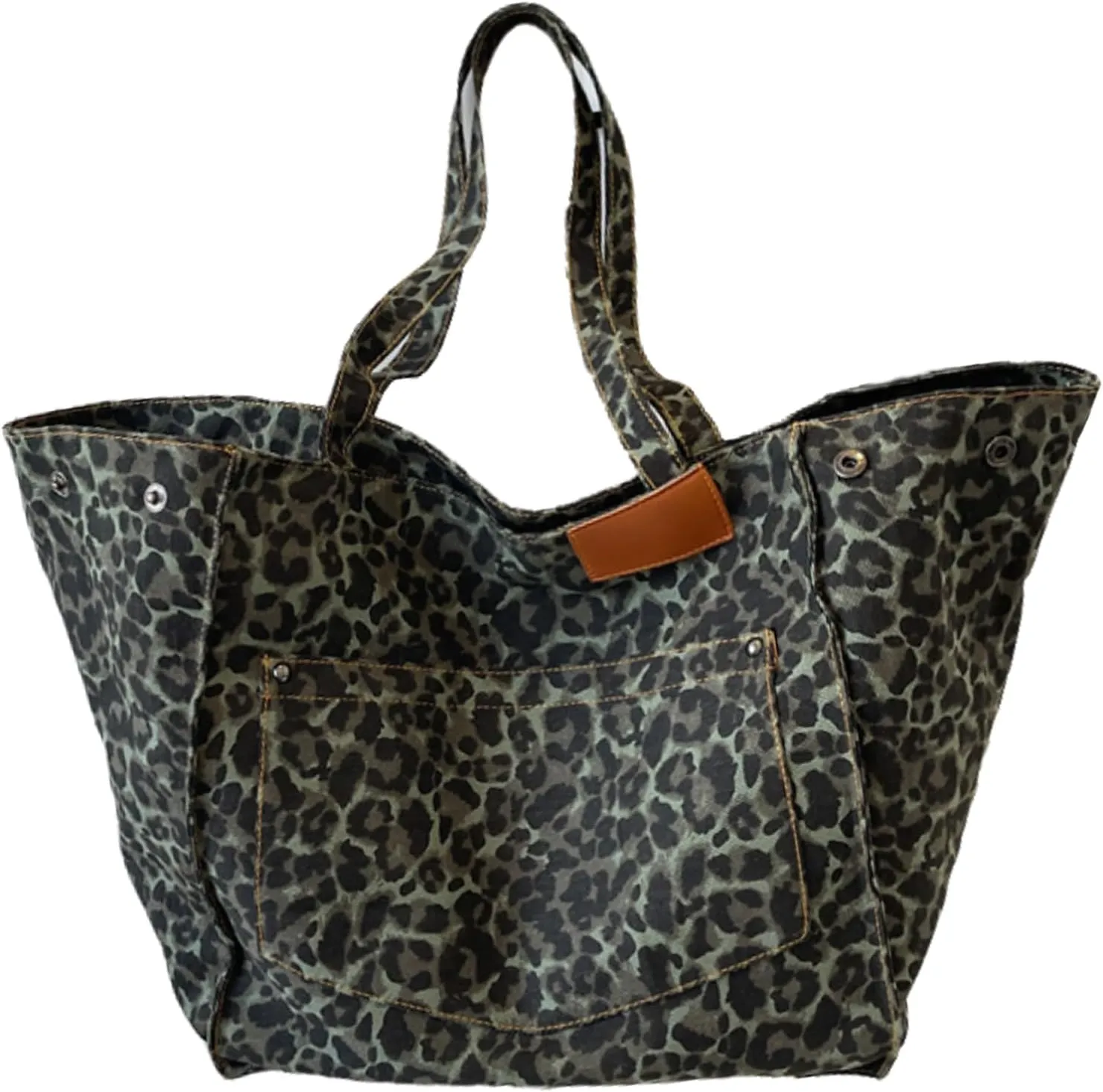 Oversized Leopard Print Shoulder Bags for Women, Soft Beach Tote Purse Handbag Canvas Large Capacity Travel Shopping Satchel