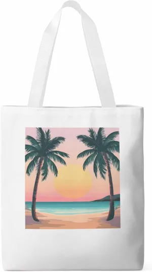 Palm Tree Pink Sunset Canvas Tote Bag, Aesthetic Canvas Tote Handbags for Women Shoulder Bag