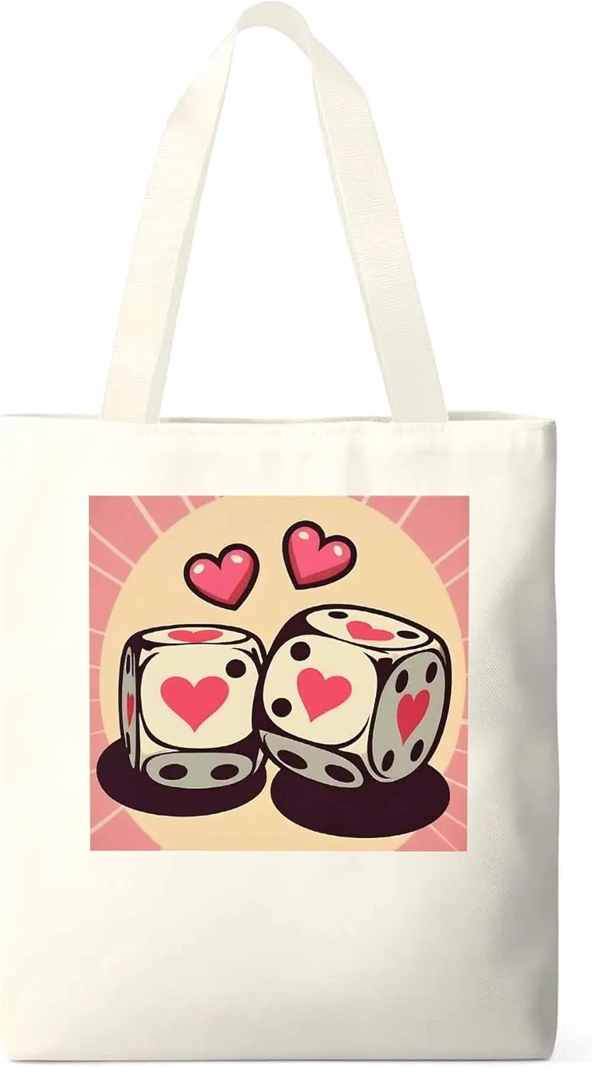 Pink Loves Valentine Canvas Tote Bag, Aesthetic Canvas Tote Handbags for Women Shoulder Bag