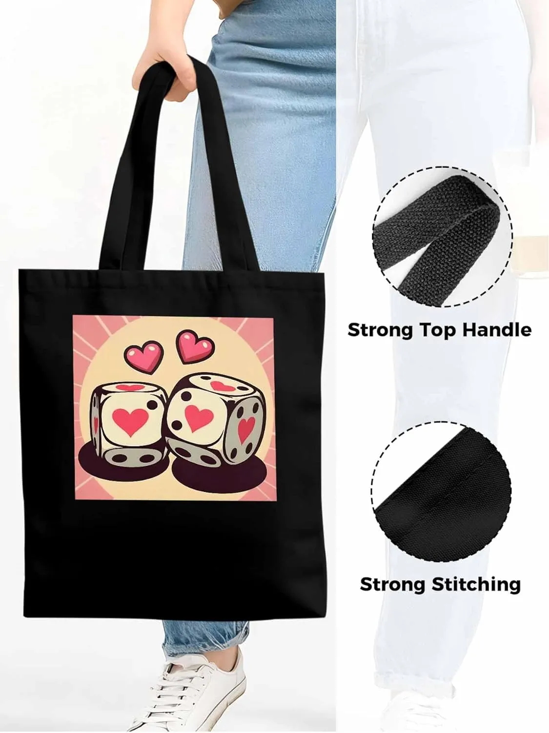 Pink Loves Valentine Canvas Tote Bag, Aesthetic Canvas Tote Handbags for Women Shoulder Bag