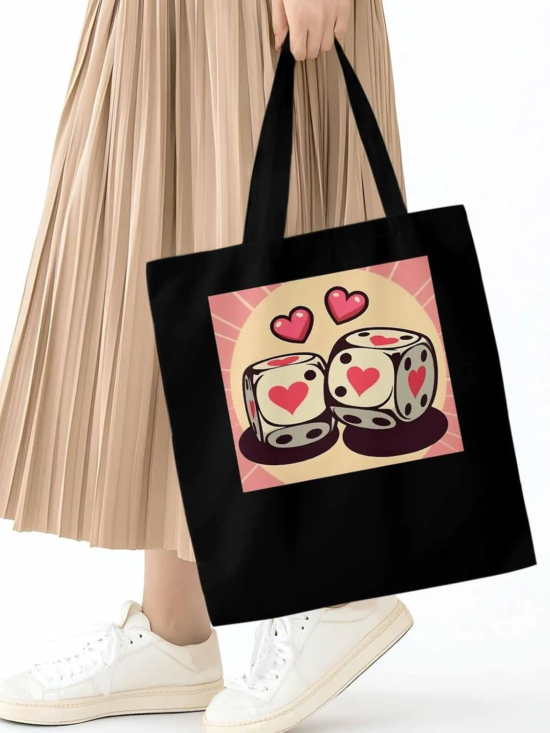 Pink Loves Valentine Canvas Tote Bag, Aesthetic Canvas Tote Handbags for Women Shoulder Bag
