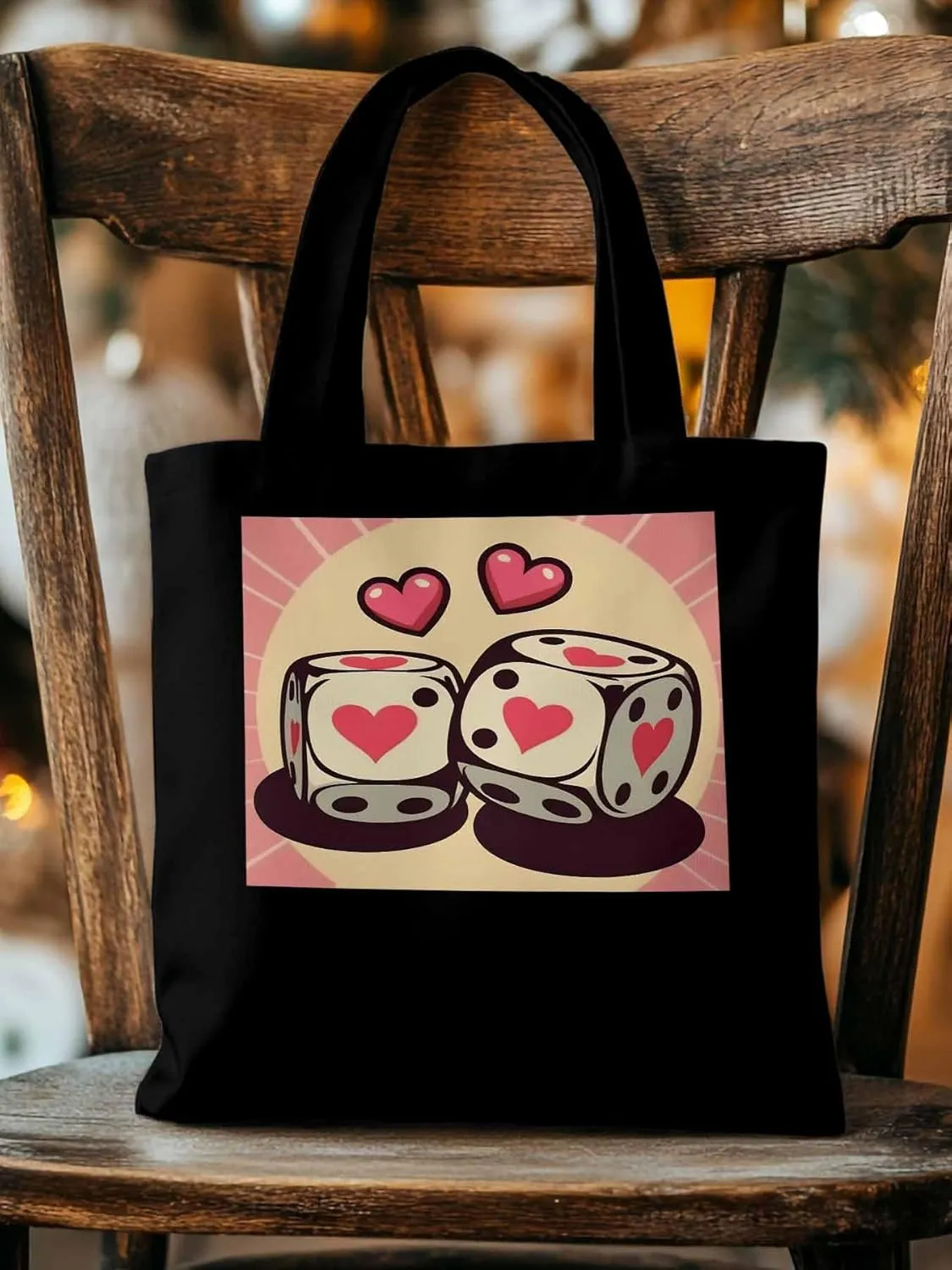 Pink Loves Valentine Canvas Tote Bag, Aesthetic Canvas Tote Handbags for Women Shoulder Bag
