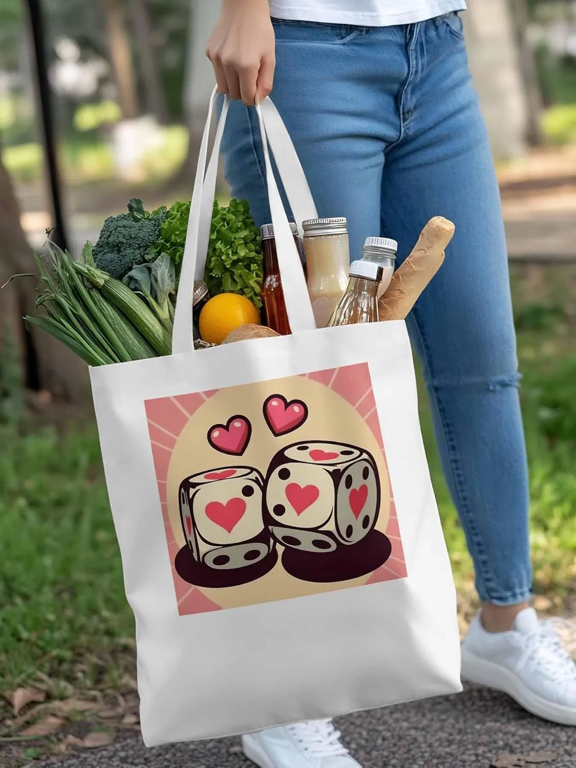 Pink Loves Valentine Canvas Tote Bag, Aesthetic Canvas Tote Handbags for Women Shoulder Bag