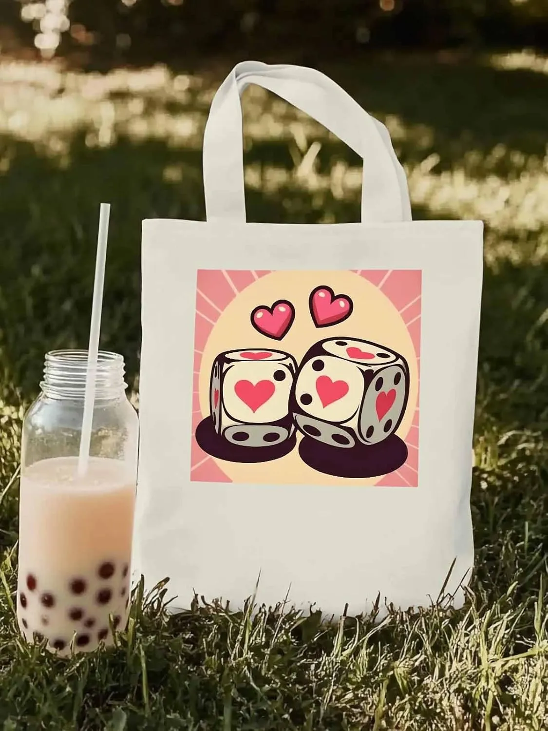 Pink Loves Valentine Canvas Tote Bag, Aesthetic Canvas Tote Handbags for Women Shoulder Bag