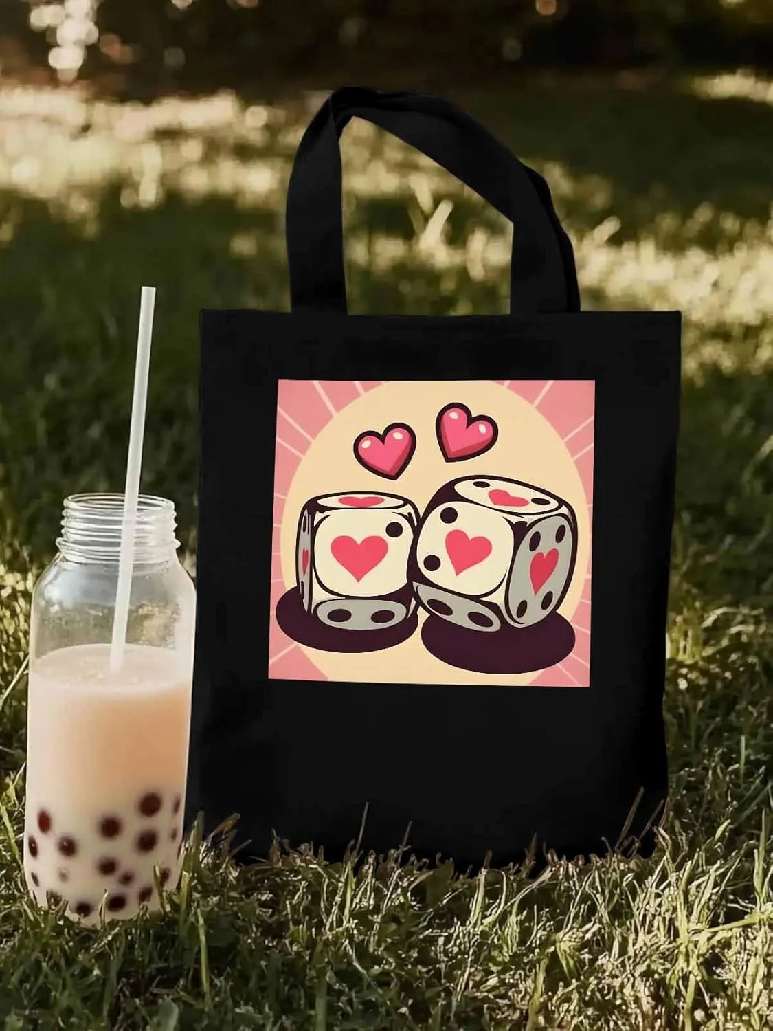 Pink Loves Valentine Canvas Tote Bag, Aesthetic Canvas Tote Handbags for Women Shoulder Bag