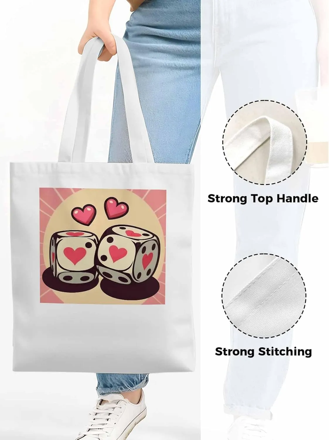 Pink Loves Valentine Canvas Tote Bag, Aesthetic Canvas Tote Handbags for Women Shoulder Bag