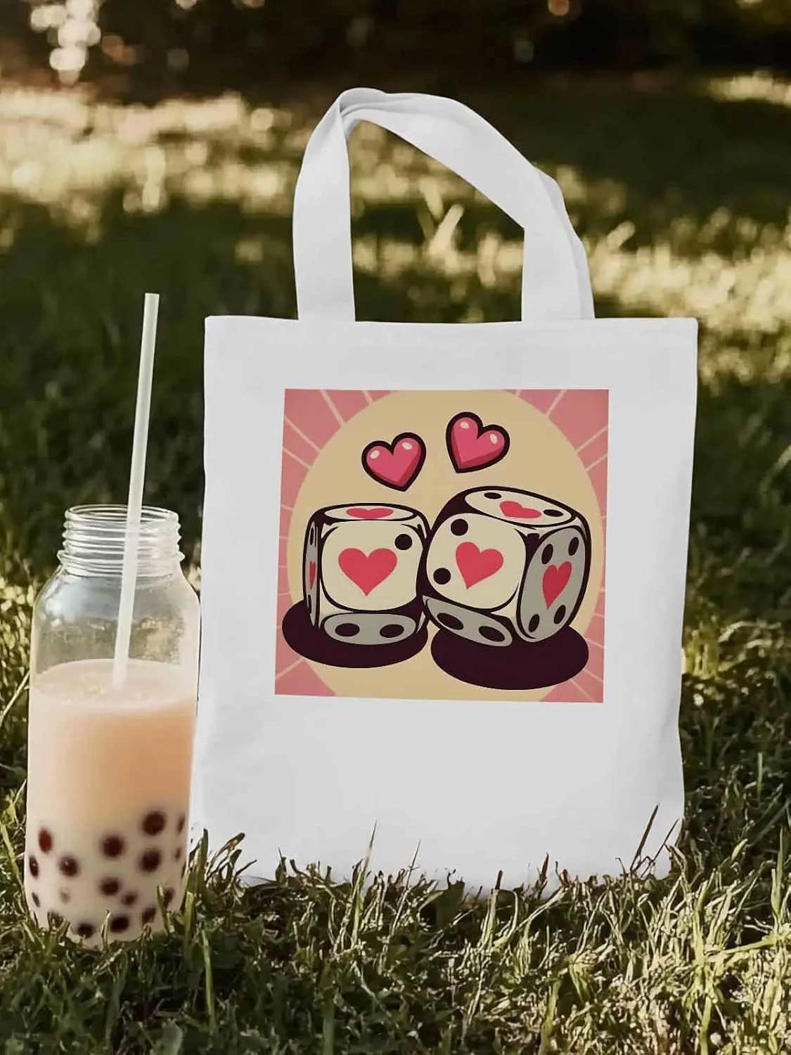 Pink Loves Valentine Canvas Tote Bag, Aesthetic Canvas Tote Handbags for Women Shoulder Bag