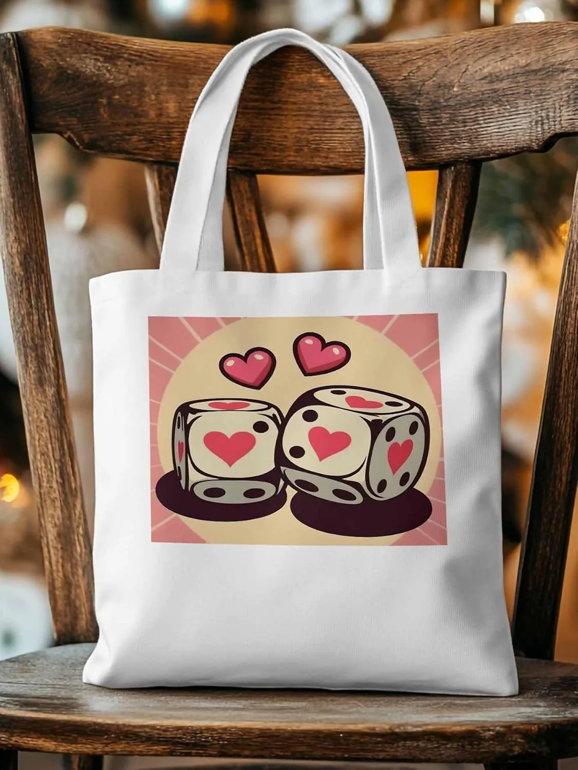Pink Loves Valentine Canvas Tote Bag, Aesthetic Canvas Tote Handbags for Women Shoulder Bag