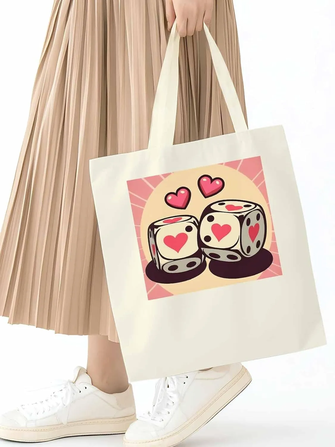 Pink Loves Valentine Canvas Tote Bag, Aesthetic Canvas Tote Handbags for Women Shoulder Bag