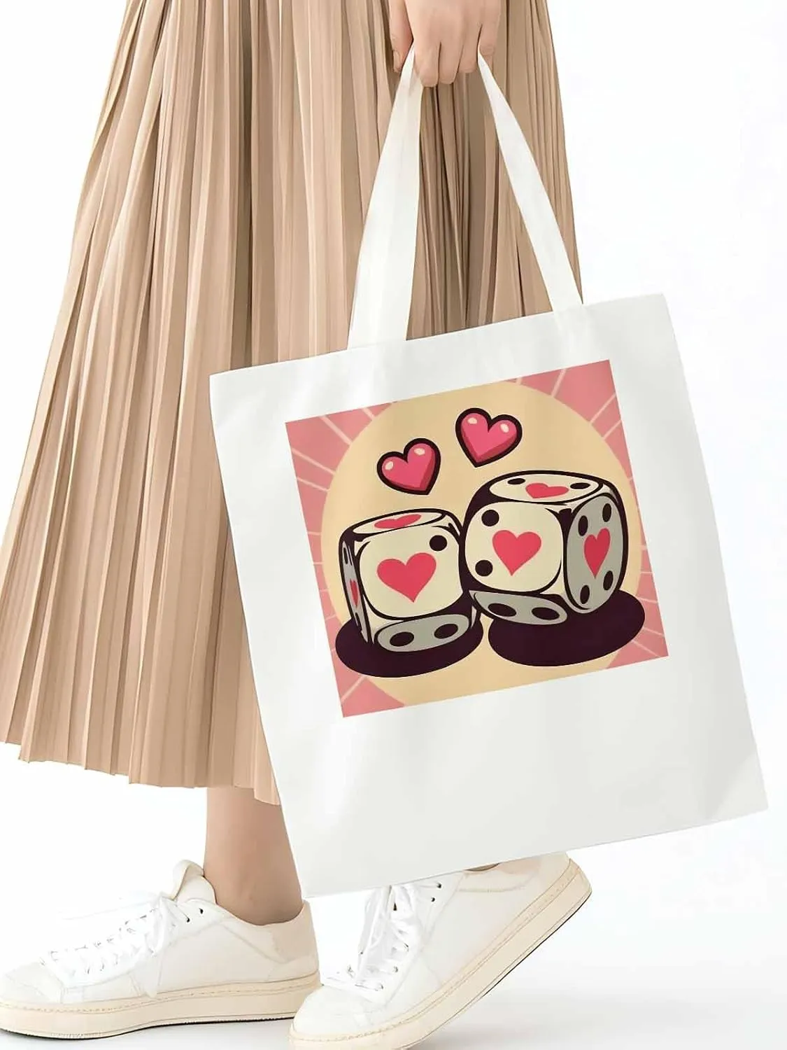 Pink Loves Valentine Canvas Tote Bag, Aesthetic Canvas Tote Handbags for Women Shoulder Bag