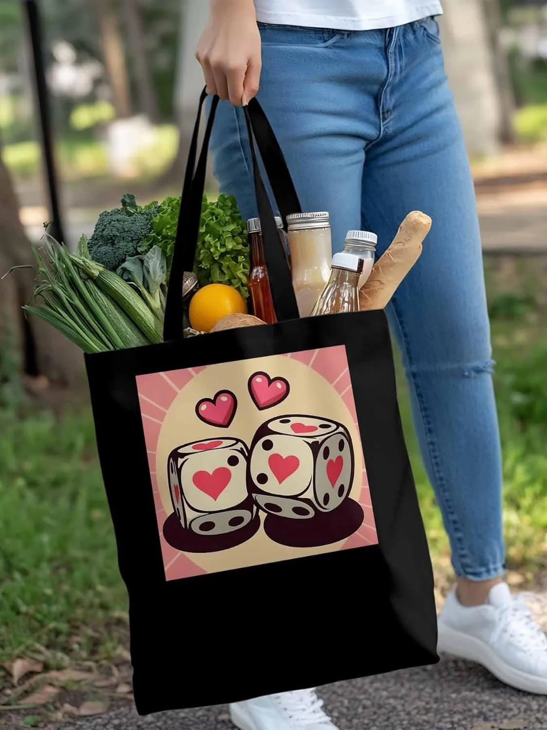 Pink Loves Valentine Canvas Tote Bag, Aesthetic Canvas Tote Handbags for Women Shoulder Bag