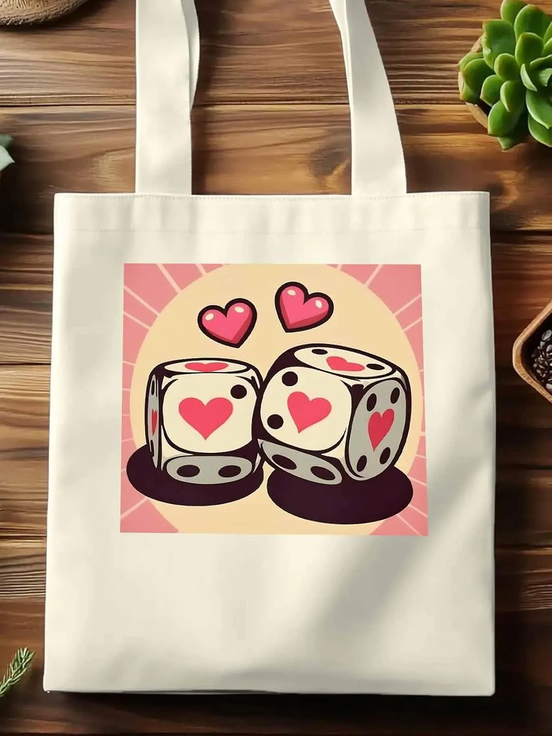 Pink Loves Valentine Canvas Tote Bag, Aesthetic Canvas Tote Handbags for Women Shoulder Bag