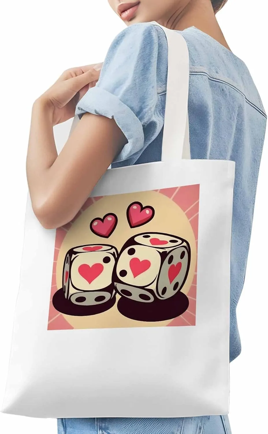Pink Loves Valentine Canvas Tote Bag, Aesthetic Canvas Tote Handbags for Women Shoulder Bag