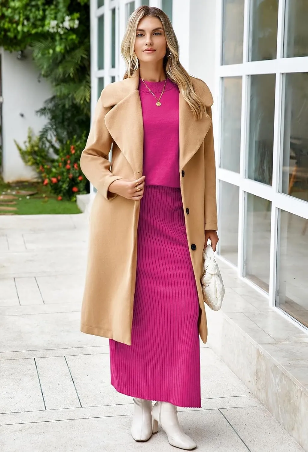 Pink Queen Women's 2 Piece Sweater Outfits Set Summer Cap Sleeve Tops Bodycon Maxi Long Skirt Knit Dresses