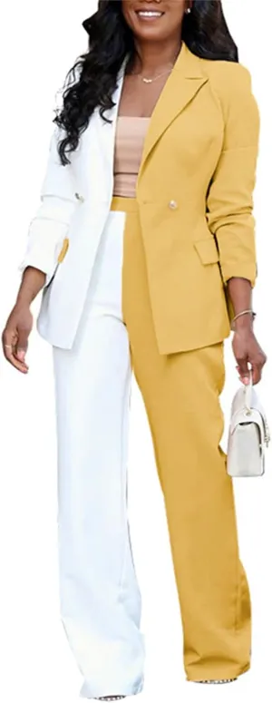 PinkPatty Women's Business Casual Outfits Lightweight Blazer Jacket and Wide Leg Pants Suit Set