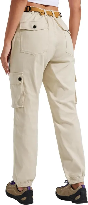 Pioneer Camp Women's Stretchy Cargo Pants with Pockets High-Rise Casual Hiking Cotton Joggers Adjustable Waistband with Belt