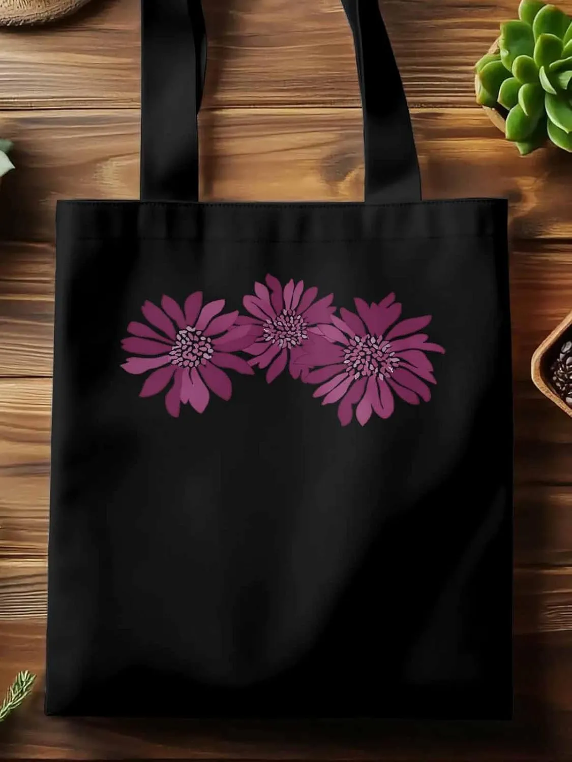Purple Botanical Flowers Canvas Tote Bag, Aesthetic Canvas Tote Handbags for Women Shoulder Bag