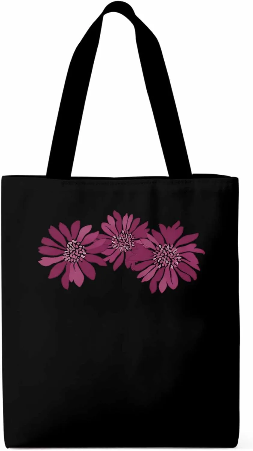 Purple Botanical Flowers Canvas Tote Bag, Aesthetic Canvas Tote Handbags for Women Shoulder Bag