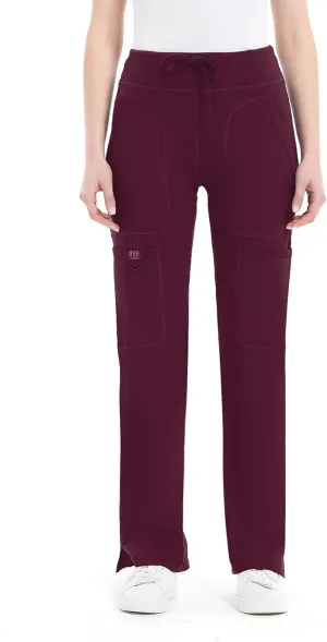 QBK Yoga Scrub Pants Women Mid Rise Yoga Work Pants- Five Pocket Cargo Scrub Pant