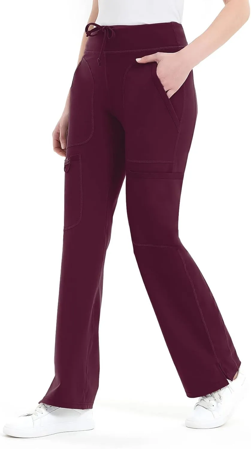 QBK Yoga Scrub Pants Women Mid Rise Yoga Work Pants- Five Pocket Cargo Scrub Pant