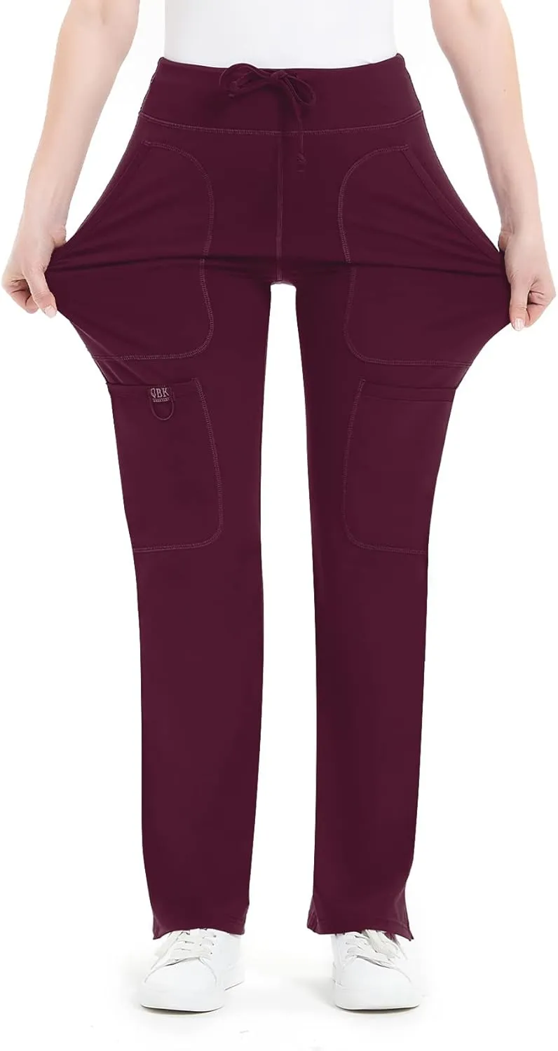 QBK Yoga Scrub Pants Women Mid Rise Yoga Work Pants- Five Pocket Cargo Scrub Pant
