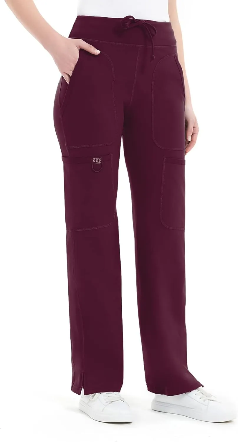 QBK Yoga Scrub Pants Women Mid Rise Yoga Work Pants- Five Pocket Cargo Scrub Pant
