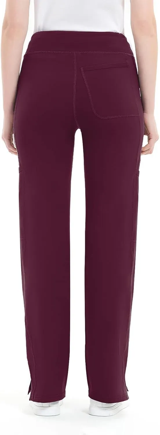 QBK Yoga Scrub Pants Women Mid Rise Yoga Work Pants- Five Pocket Cargo Scrub Pant