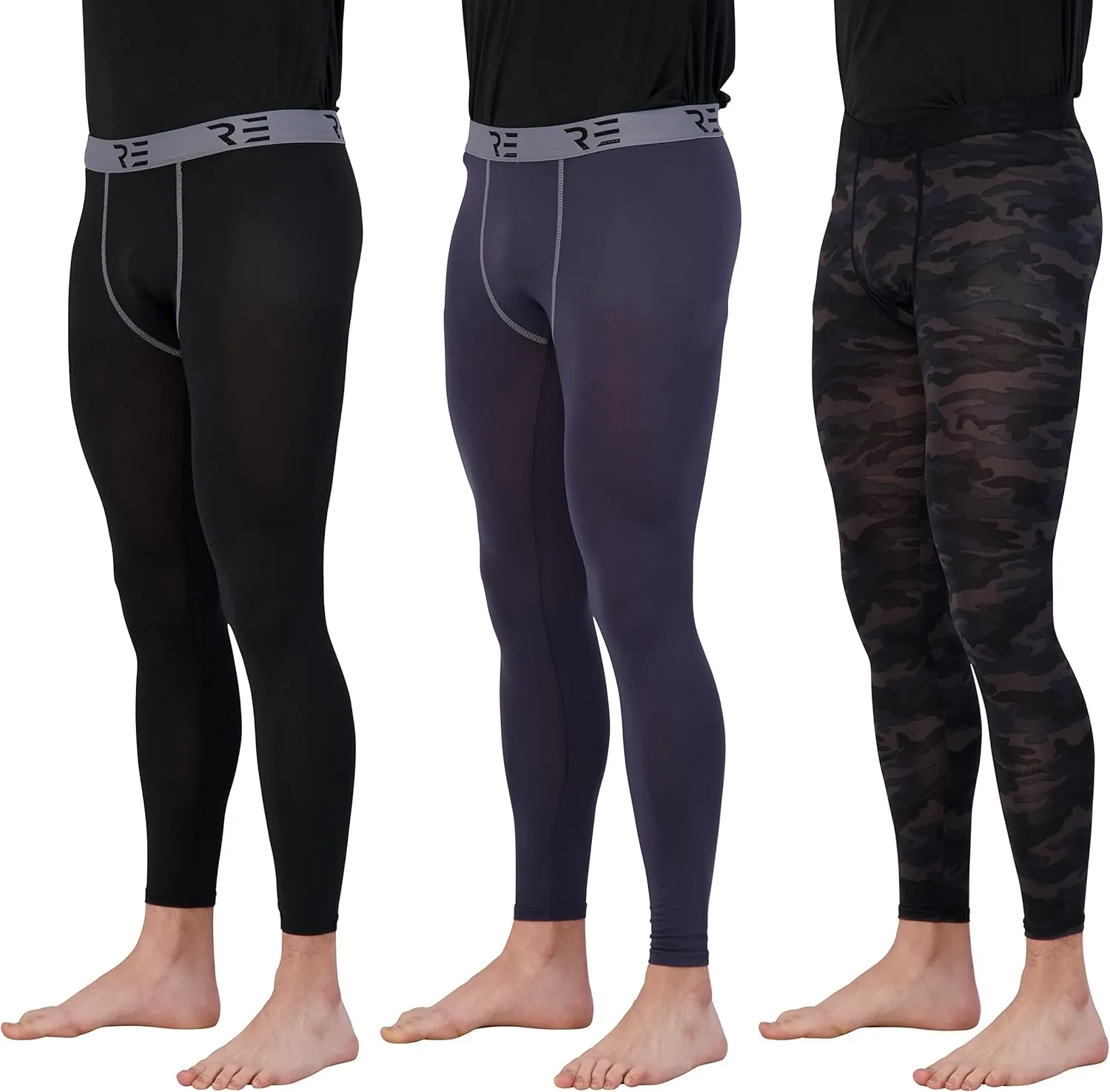 Real Essentials 3 Pack: Men's Active Compression Pants - Workout Base Layer Tights Running Leggings (Available in Big & Tall)