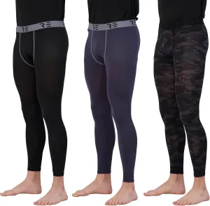 Real Essentials 3 Pack: Men's Active Compression Pants - Workout Base Layer Tights Running Leggings (Available in Big & Tall)