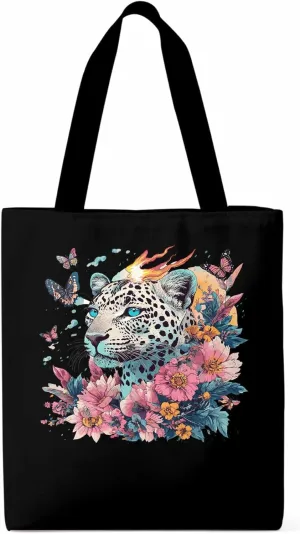 Retro Butterfly Flower Leopard Canvas Tote Bag, Aesthetic Canvas Tote Handbags for Women Shoulder Bag