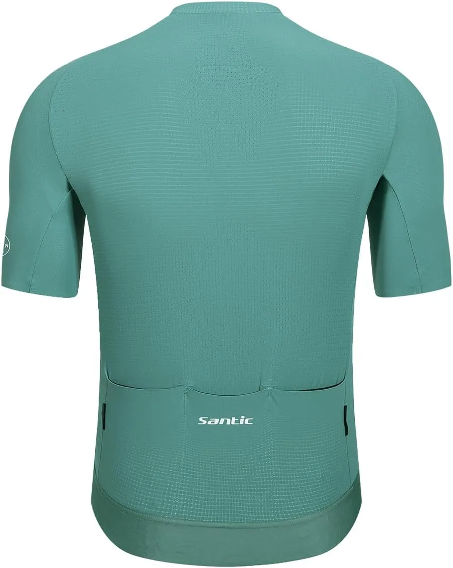 Santic Men's Cycling Jersey Short Sleeve Tops Pro Road Bike Shirt Full Zipper UPF 50  Bicycle Jersey with Pockets