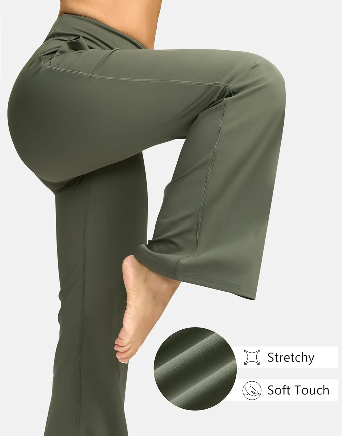 SANTINY Bootcut Pants for Women 28.5"/30.5"/32" Loose High Waisted Wide Leg Leggings Dress Work Flare Yoga Pants with Pockets