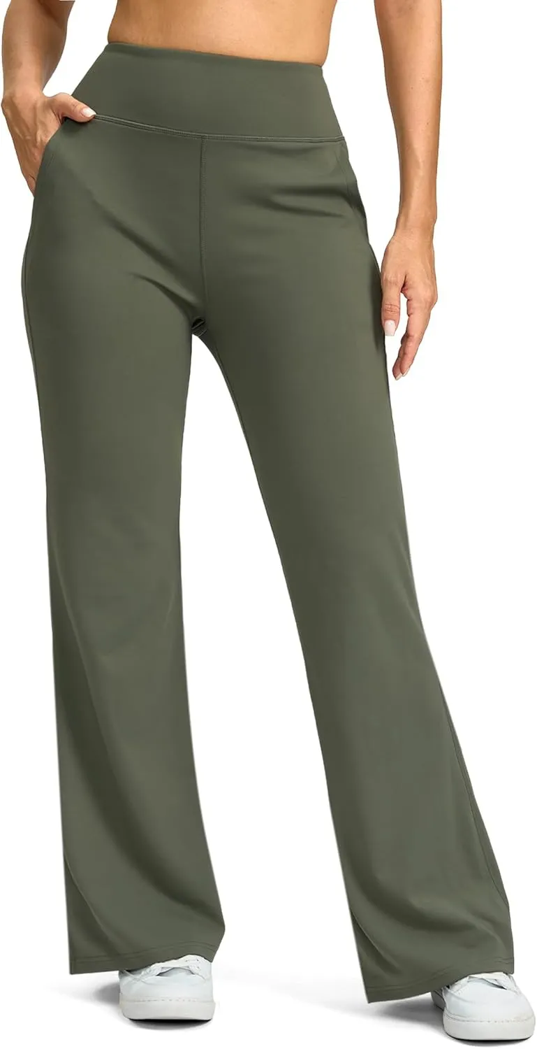 SANTINY Bootcut Pants for Women 28.5"/30.5"/32" Loose High Waisted Wide Leg Leggings Dress Work Flare Yoga Pants with Pockets