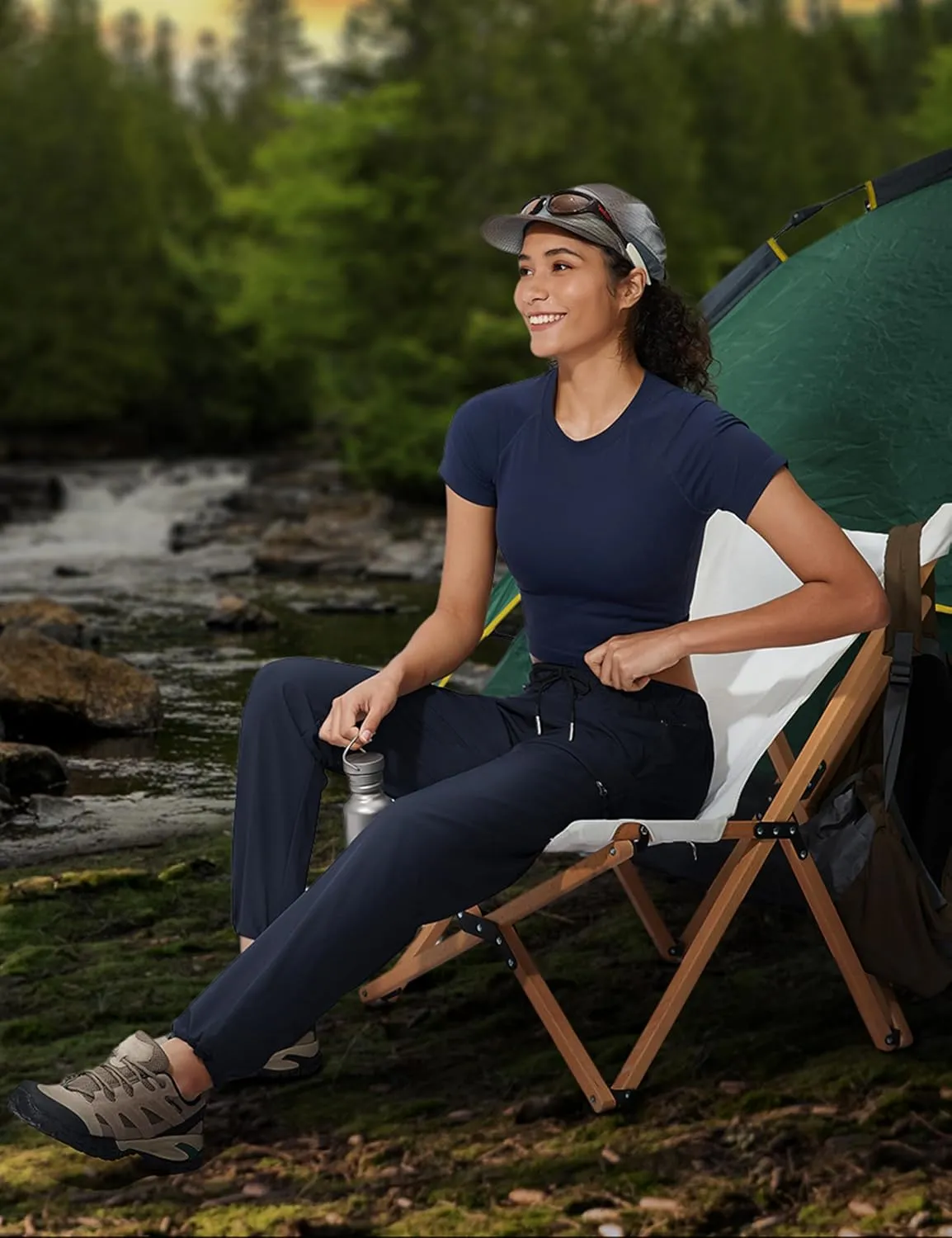 Seamaid Women's Hiking Pants Quick Dry Lightweight Travel Pants with Zipper Pockets Water Resistant for Outdoor Camping