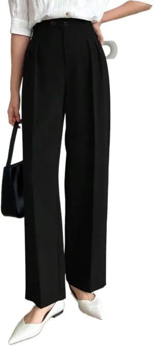 SECOLI Women's Straight Wide Leg Trousers Pants Black High Waist Straight Leg Pants