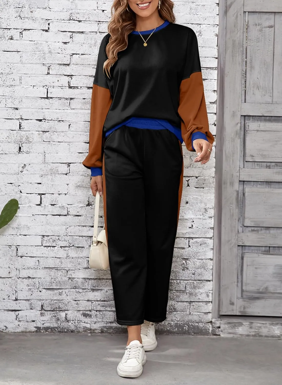 SHEWIN Women's 2 Piece Lounge Sets For Women Casual Long Sleeve Tops and Wide Leg Pants Matching Set