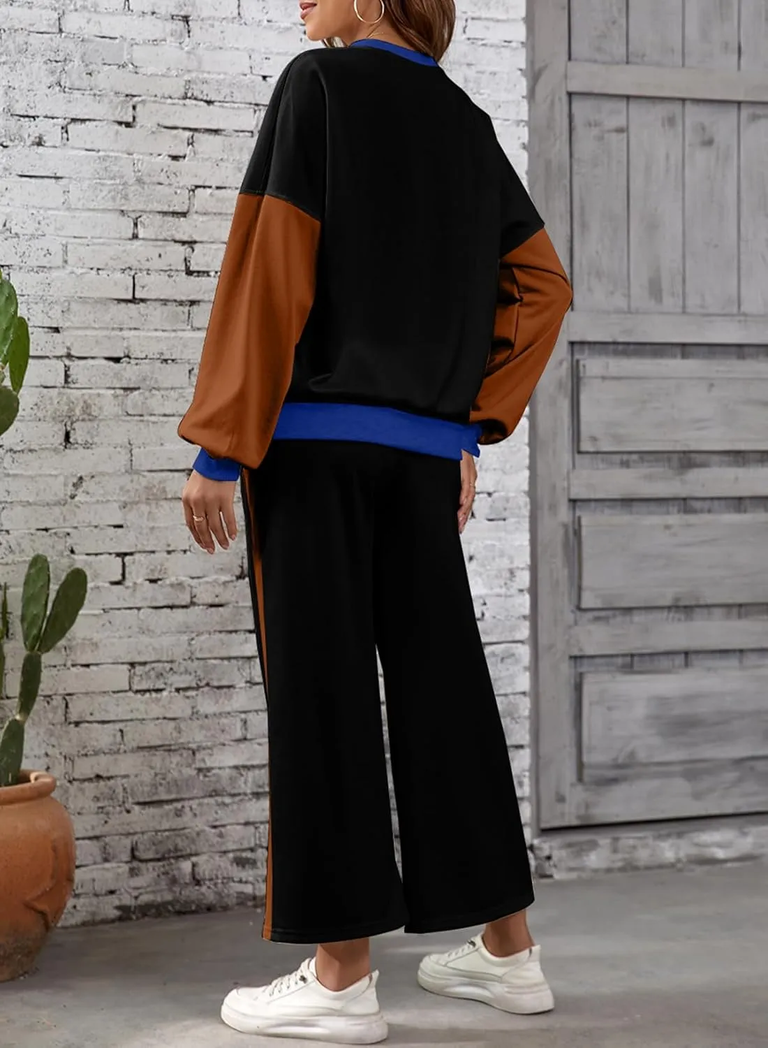 SHEWIN Women's 2 Piece Lounge Sets For Women Casual Long Sleeve Tops and Wide Leg Pants Matching Set