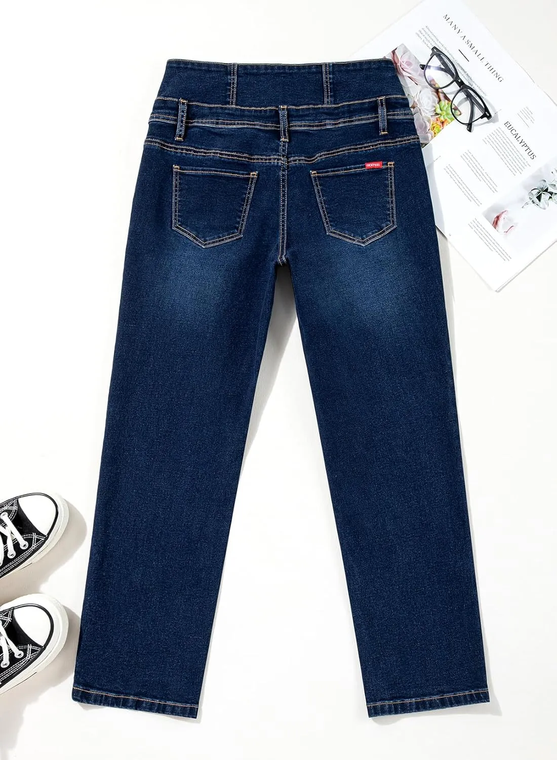 Sidefeel Women's High Waisted Tummy Control Jeans Strechy Trendy Button Up Ankle Zimbaplatinum Denim Pants