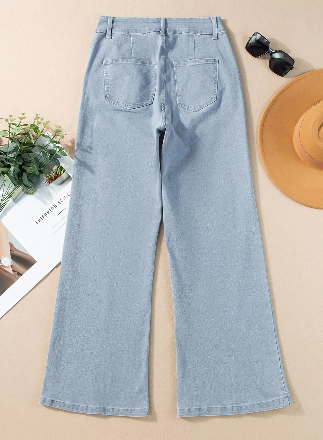 Sidefeel Womens Wide Leg Jeans Casual Baggy High Waisted Stretch Denim Pants