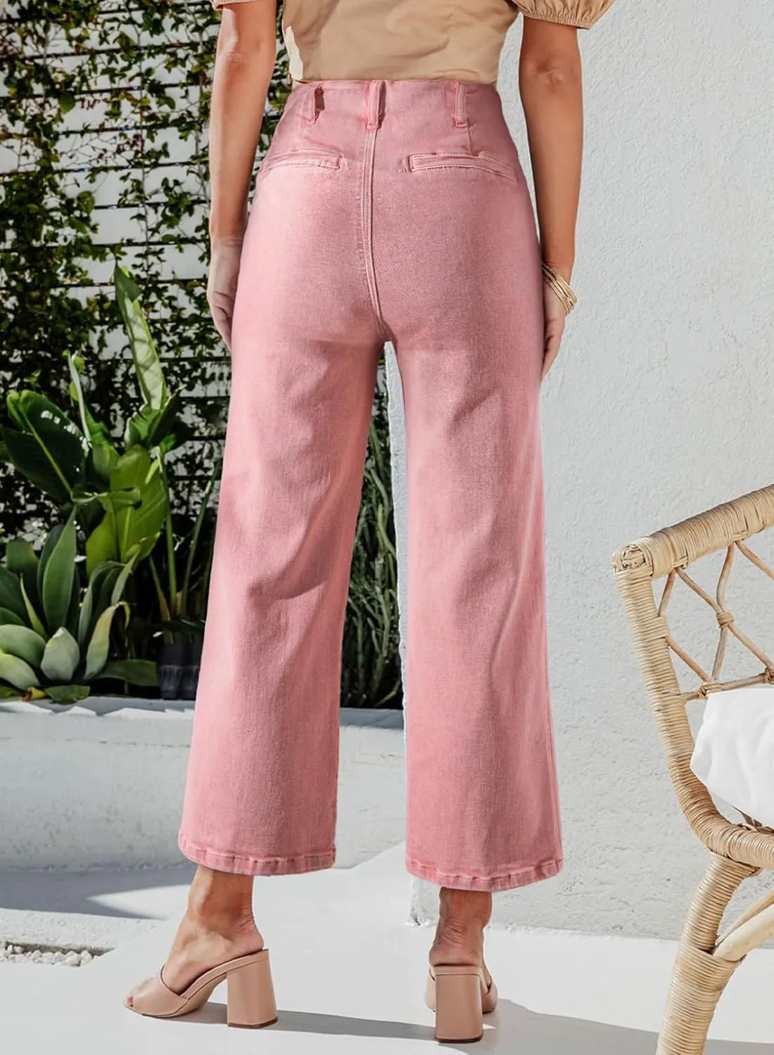 Sidefeel Women's Wide Leg Jeans High Waisted Zimbaplatinum Stretchy Straight Leg Jeans Buttoned Loose Denim Pants with Pocket