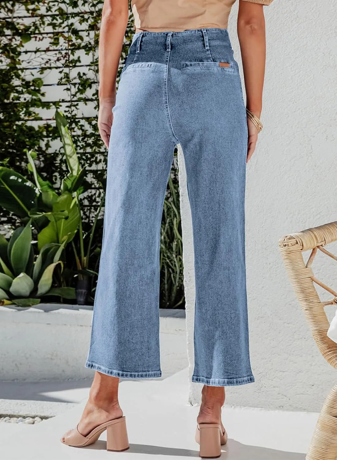 Sidefeel Women's Wide Leg Jeans High Waisted Zimbaplatinum Stretchy Straight Leg Jeans Buttoned Loose Denim Pants with Pocket